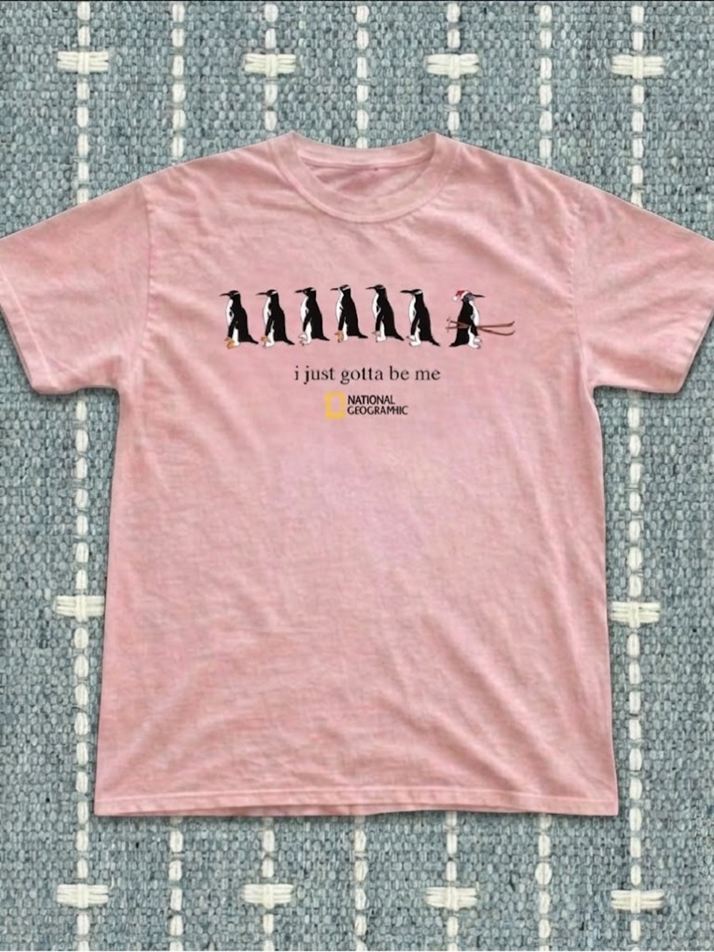 National Geographic Pink Penguin Graphic Tee with Yellow Logo